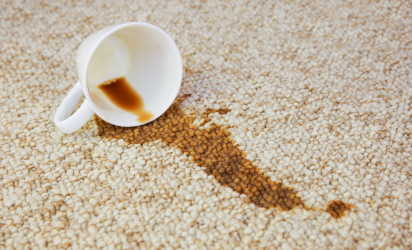 Coffee spill on carpet before advanced stain removal and fabric protection treatment in Sydney