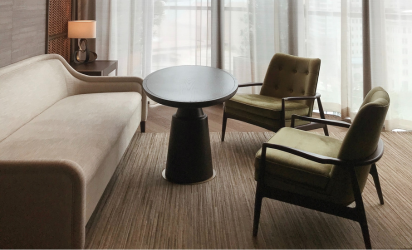 Professional commercial fabric upholstery cleaning in a Sydney hotel room by Tuft & Weave.