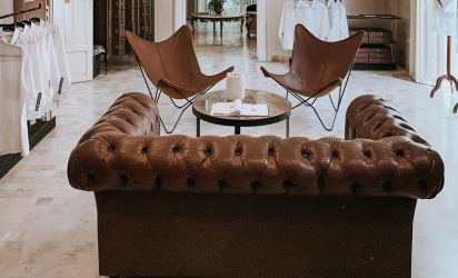 Professional commercial leather upholstery cleaning and restoration in a Sydney Retail Shop by by Tuft & Weave.