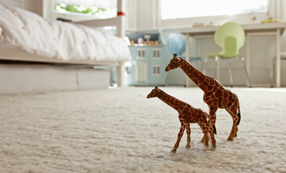 Toy giraffes on cream carpet