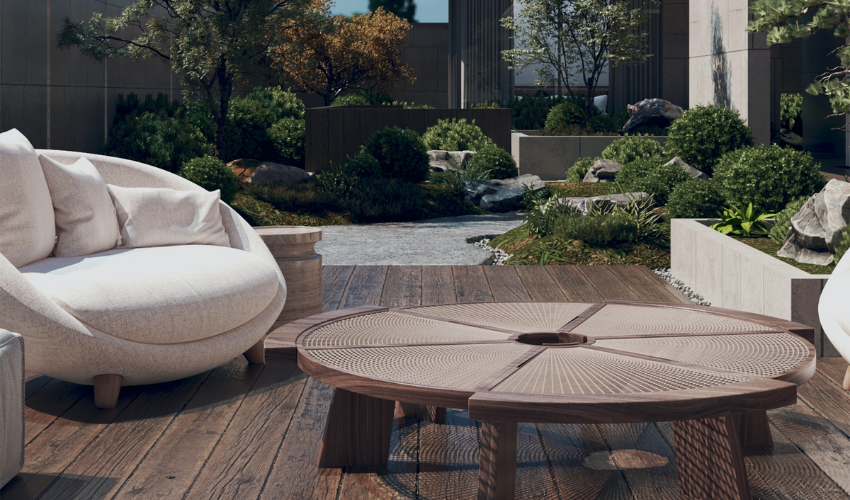 Outdoor furniture in backyard